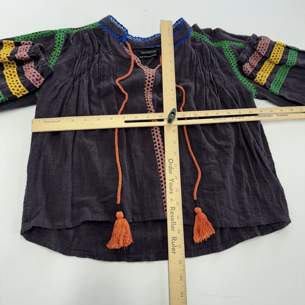 Urban Outfitters‎ Blouse Womens XS Boho Peasant Top Tassel Multicolor Flowy - Picture 6 of 8